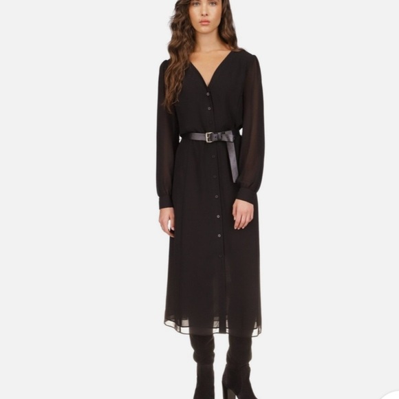 NEW Michael Michael Kors Kate Black Button Down Belted Midi Dress | Size M - Picture 1 of 16